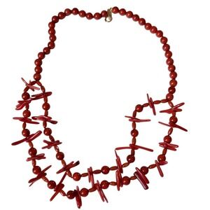 Zoe B Necklace Signed VTG Mediterranean Red Coral Beads 10k Gold METAL Genuine